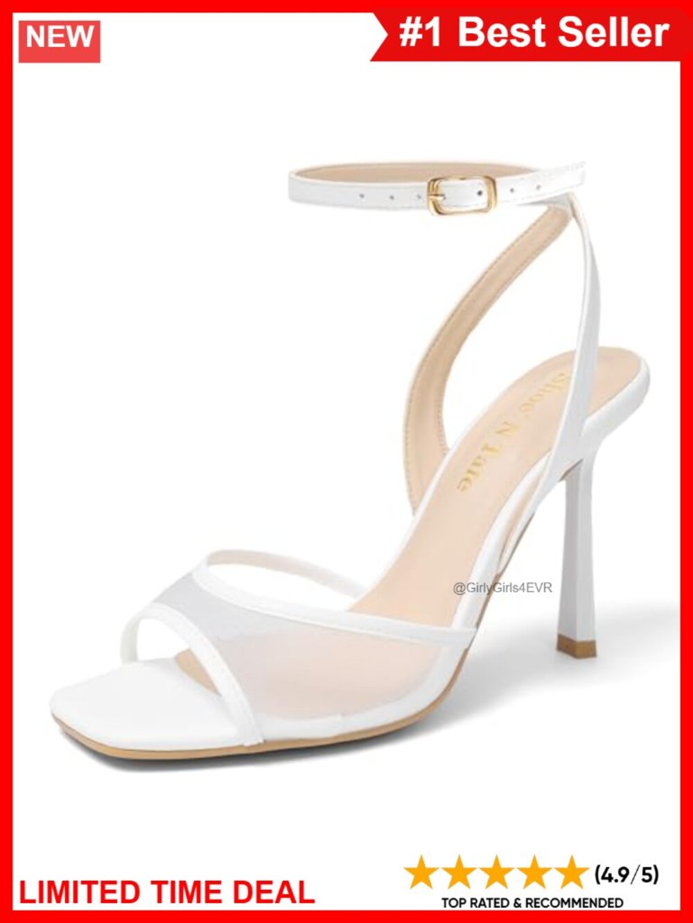 Mesh Heeled Sandals Square Toe Ankle Strap High Heel